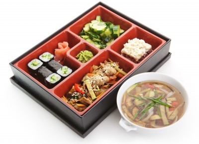 Bento lunch box with yummy food 