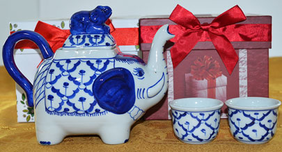 Thai Elephant Tea Pot  Blue & White Ceramic set